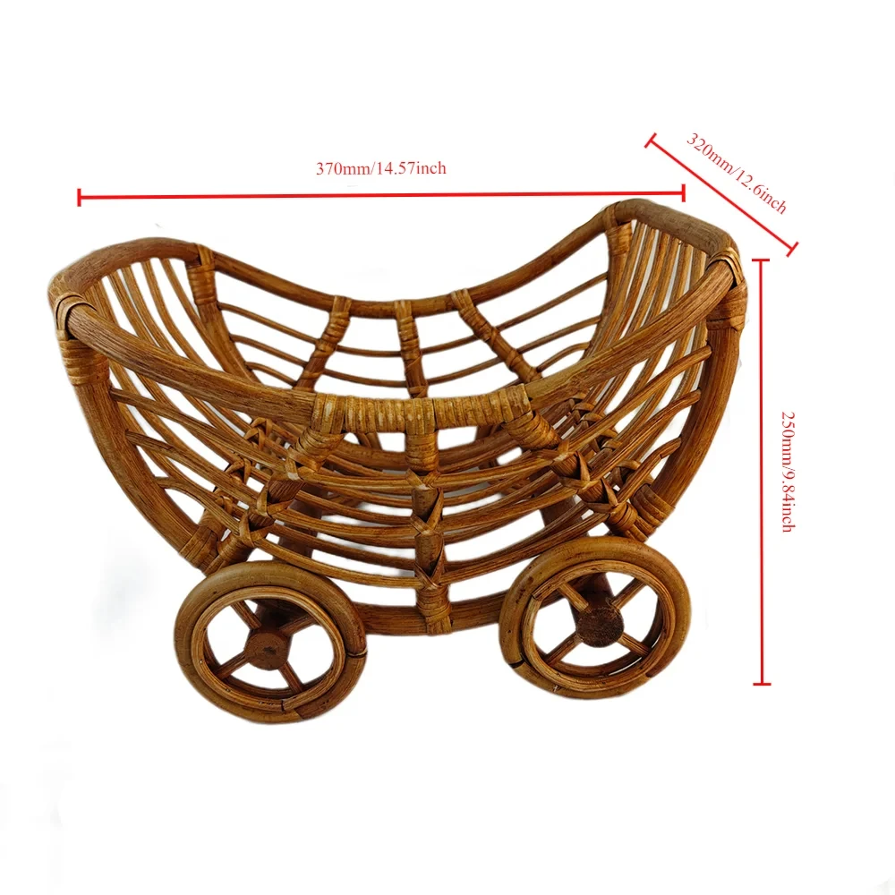 Vintage Baby Rattan Cart Newborn Photography Props Basket Baby Trolley Crib Newborn Photography Chair Stroller Prop Fotografia