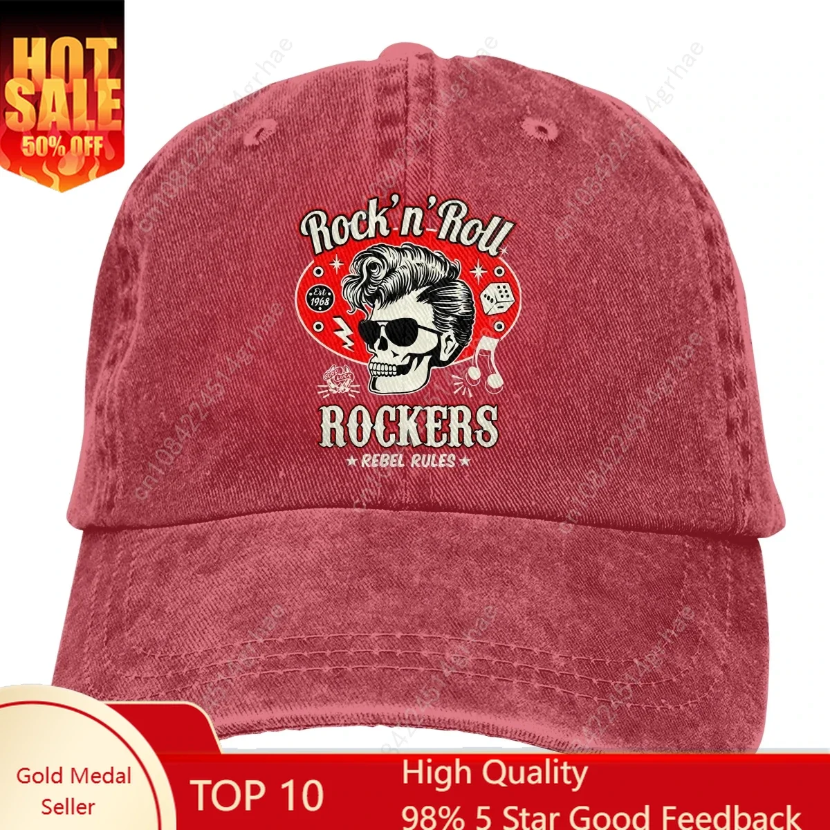 

Washed Men's Baseball Cap Skull Dice Rockers Trucker Snapback Caps Dad Hat Rockabilly Rock and Roll Golf Hats