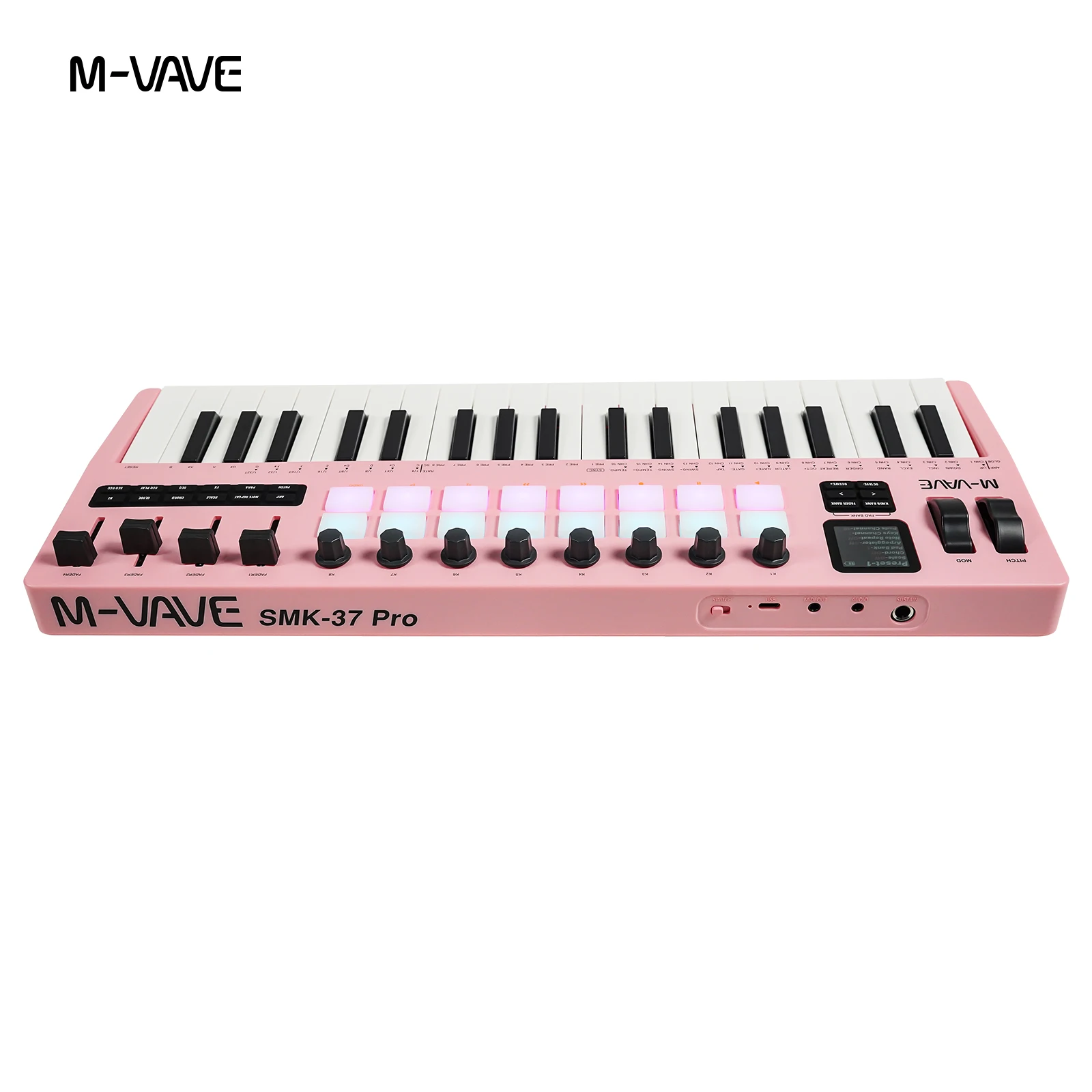 M-VAVE SMK-37 PRO Controlador MIDI USB de 37 teclas con 16 almohadillas RGB y 8 perillas compatible con funcionamiento de software para WINDOWS MAC IOS Android