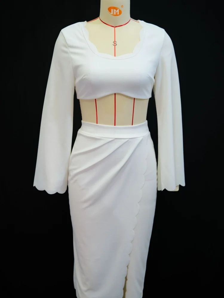 Wmstar Set da due pezzi da donna Stock all'ingrosso Cross Border 2025 Autunno Nuovo stile fresco manica svasata sottile tinta unita abito con spacco