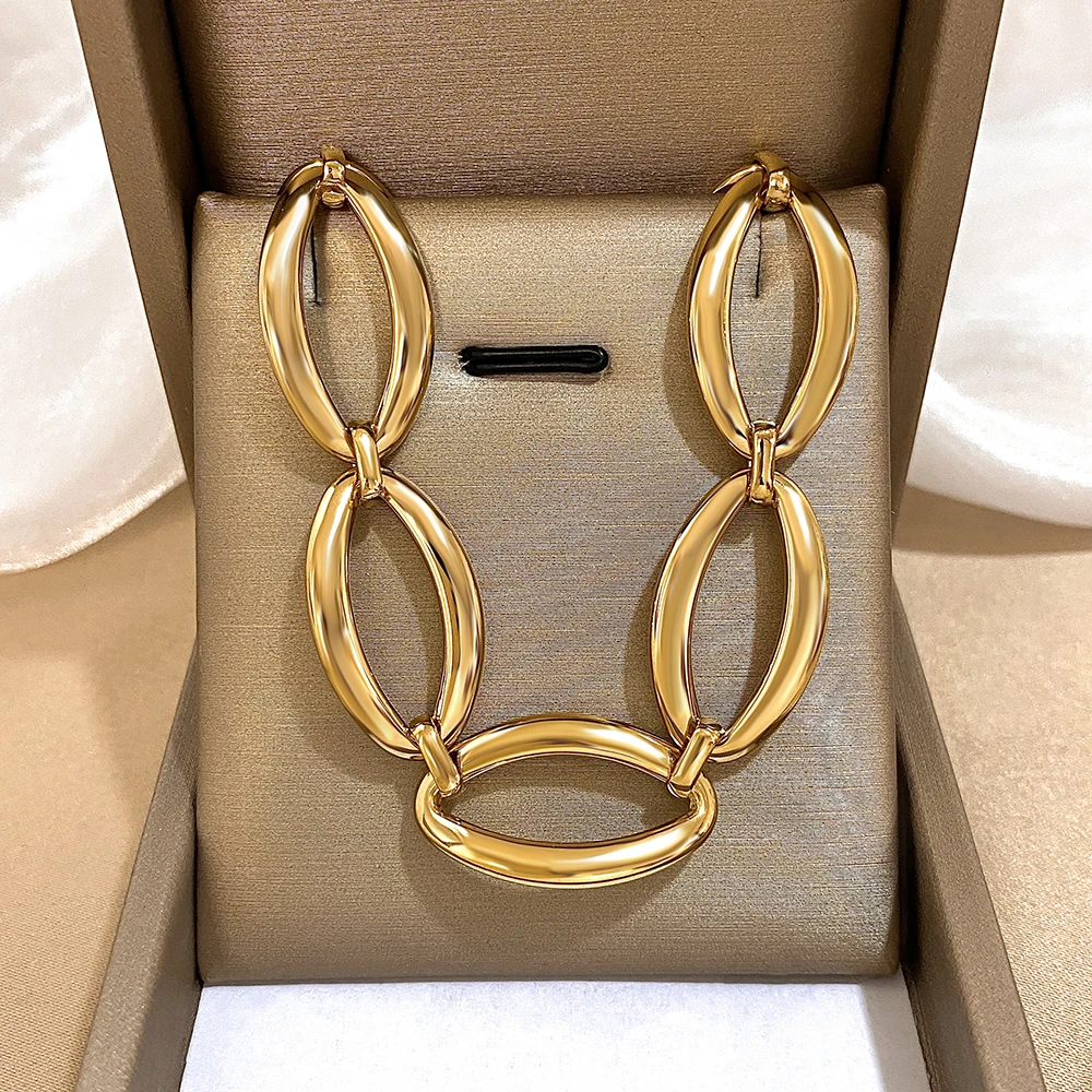 

DODOHAO Ellipse Stainess Steel Chokers Necklaces Chic Jewelry Gold Color Geometric Choker Necklaces Unisex Fashion Accessories