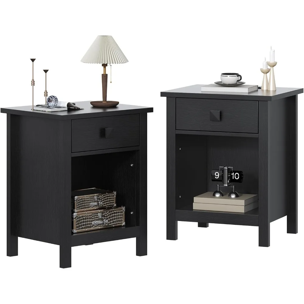 

LED End Tables, Nightstand W/Charging Station, End Table W/Wooden Drawers, Small Modern Bedside Tables for Bedroom Living Room