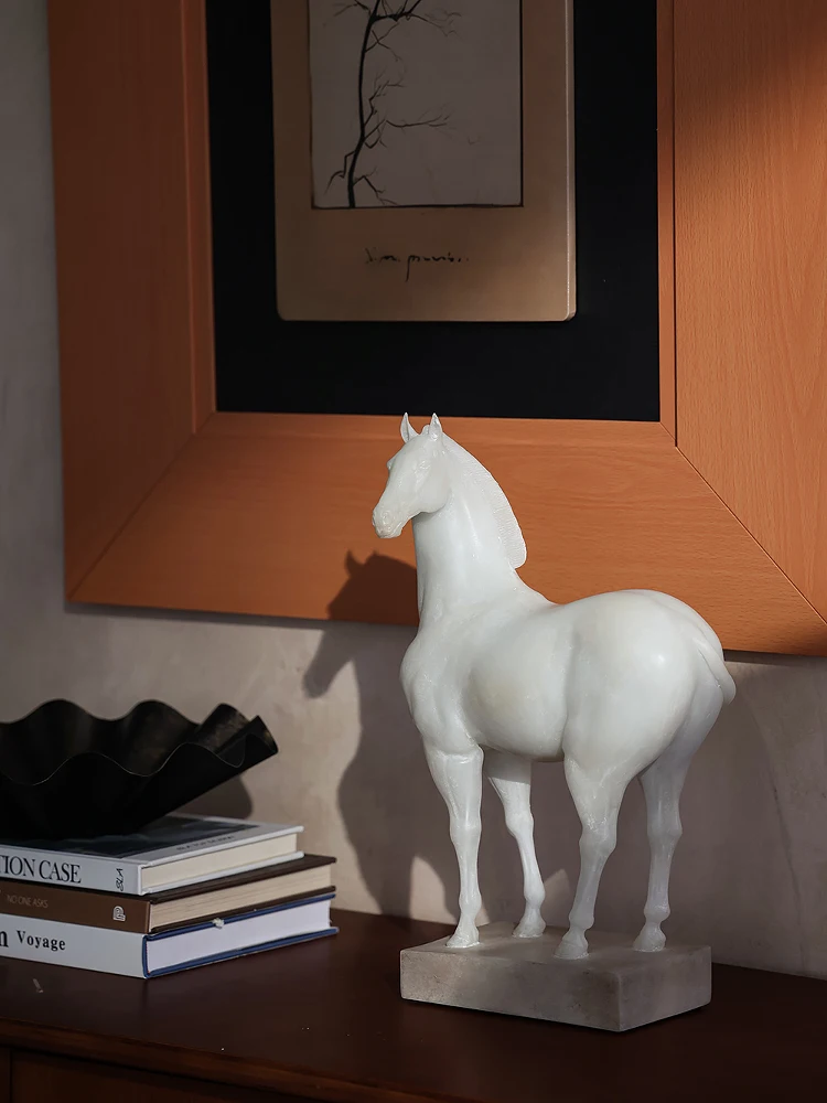 Living room coffee table ornament medieval imitation jade white horse sculpture hotel home entrance retro desktop decoration