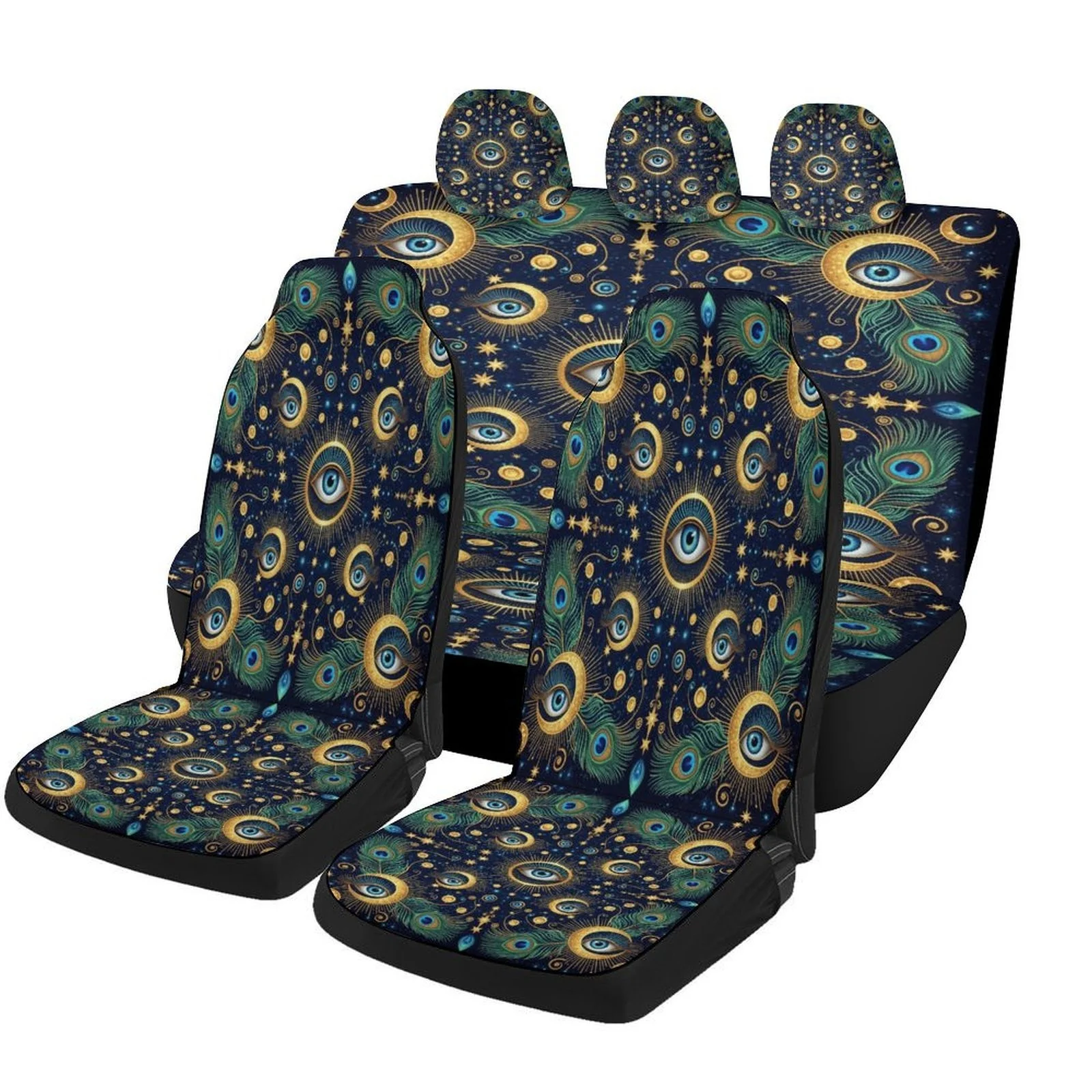 

Celestial Eyes Pattern Themed Car Seat Cover Set For Most Cars, Trendy High-quality Car Seat Protector Covers Full Set, Universa