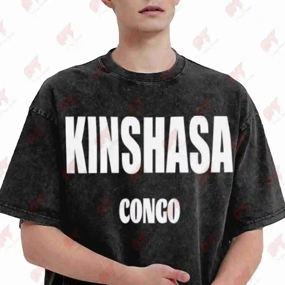 Kinshasa Congo Print Vintage Washed Tee Pure Cotton T-Shirt