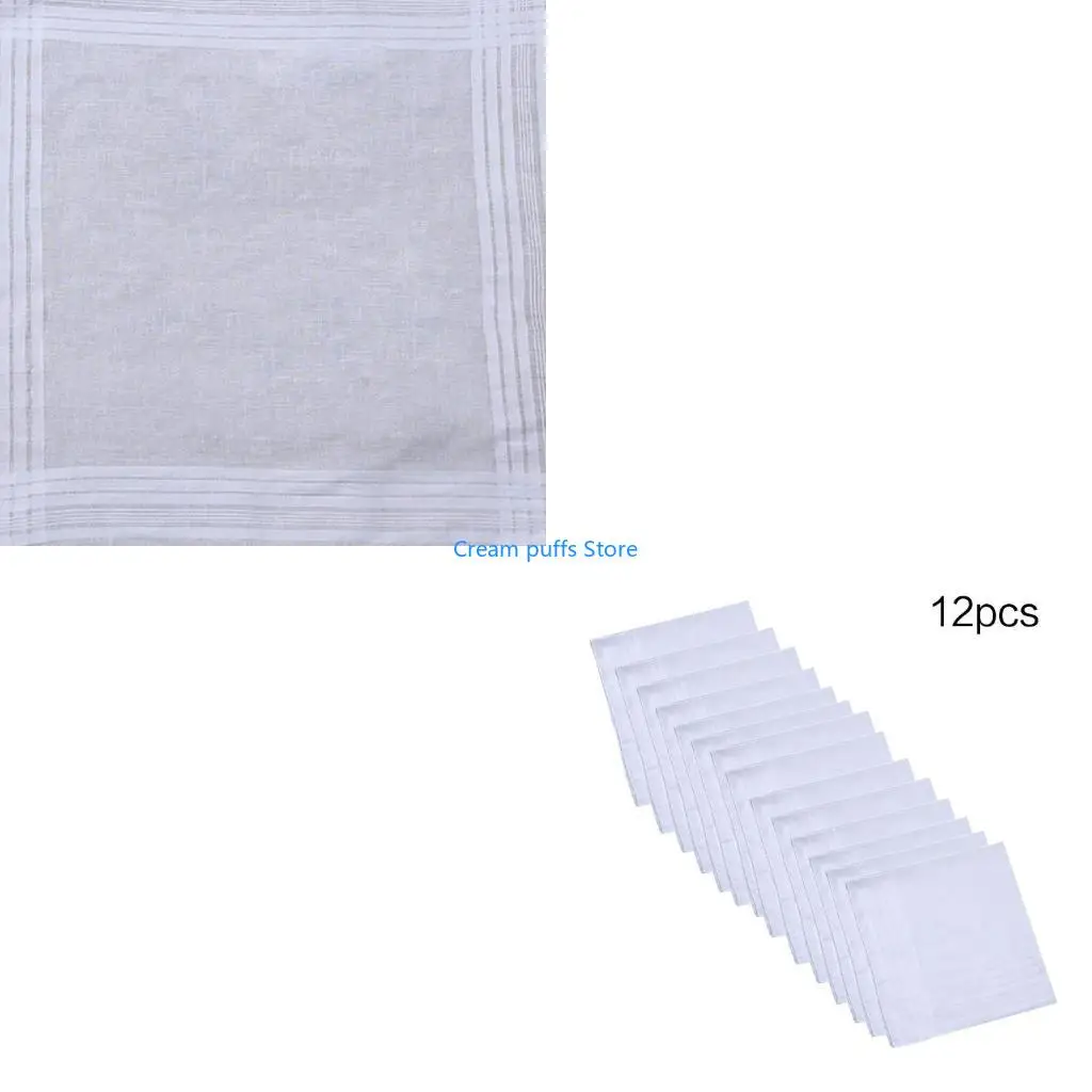 50LE 12Pcs 40x40cm Men Women Cotton Handkerchiefs Hankies Jacquard Striped Pocket Square Towel DIY Painting