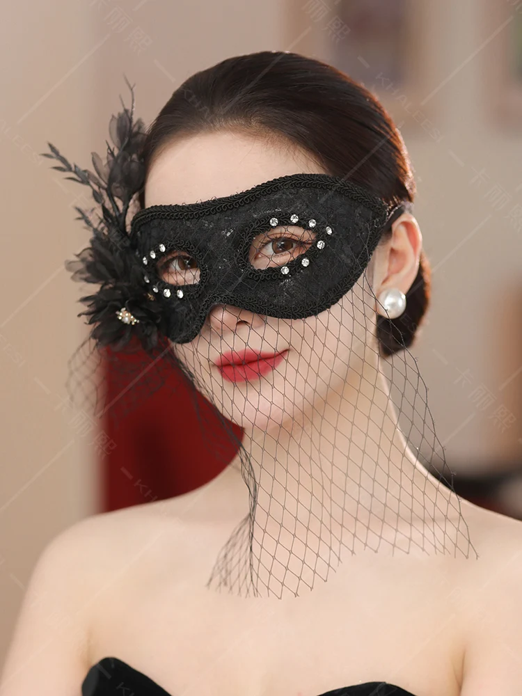 Mask Adult Full Face Women's Handmade Plastic Material Black Mesh Suitable for Halloween Masquerade Party Sexy Eye Mask Props1Pc