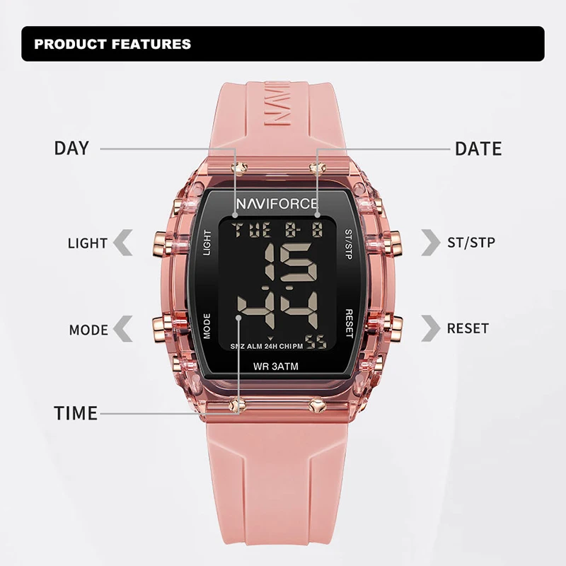 NAVIFORCE-relojes digitales LCD para mujer, pulsera electrónica deportiva con correa de silicona, resistente al agua, tendencia salvaje