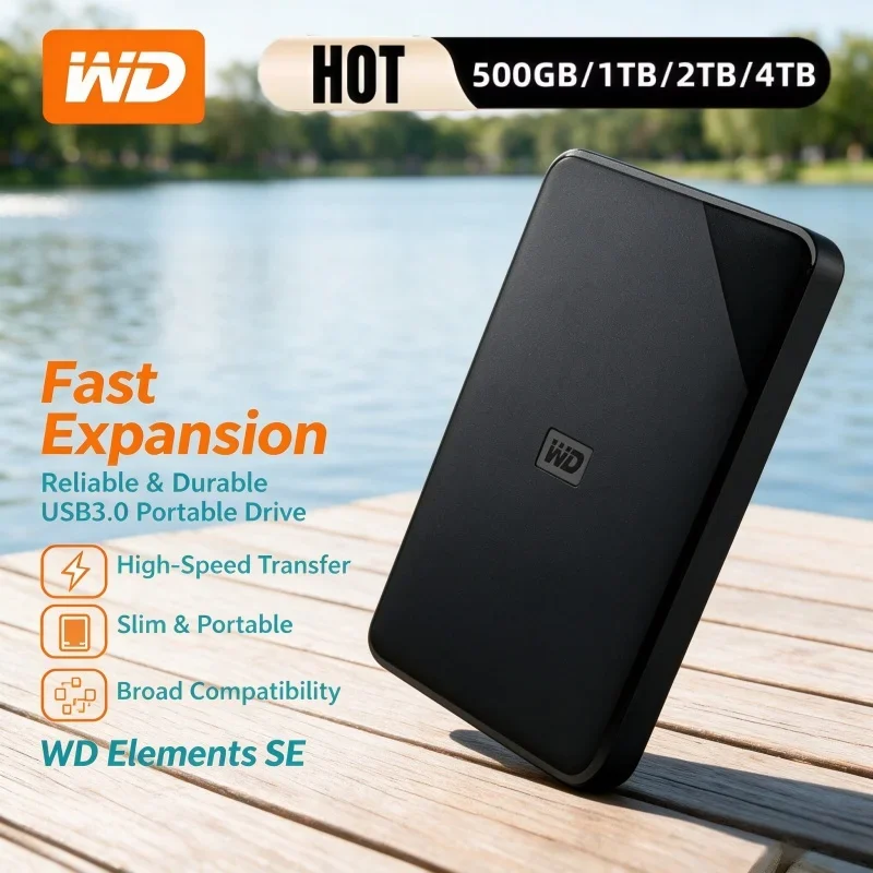 2.5" WD Elements External Hard Drive USB3.0 High Speed Transmission Portable HDD 2TB 4TB External Storage Disk For Notebook PC
