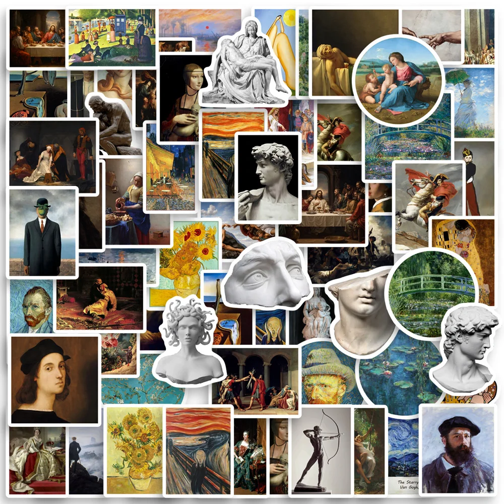 Famous Artwork Installation Stickers Decal Waterproof Vinyl Creative DIY Gift Kids Toy for Scrapbook Journal Laptop Decor Diary