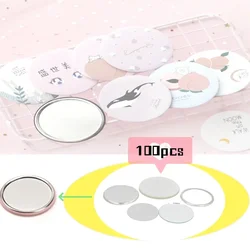 100sets Mini Cosmetic DIY Round Badge Mirror Materials 58mm / 75mm Women Makeup Tool Travel Accessories Gift for Machine making