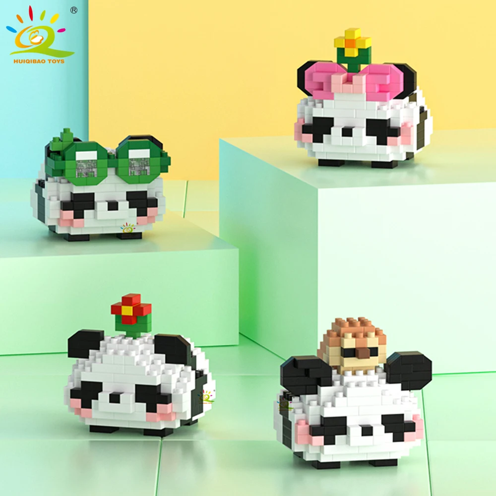 HUIQIBAO Mini Cute Panda Micro Building Blocks 3D Diamond Model Animal Bricks DIY City Construction Toys for Children Kids Gift