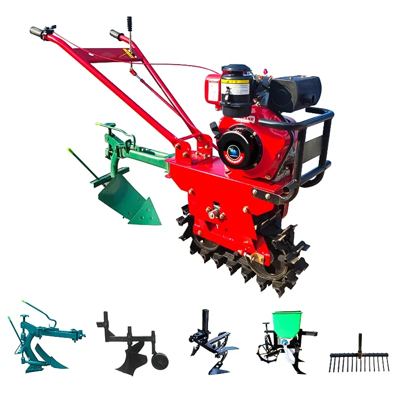 Small Power Tiller Cultivating Machine Rotary Micro Tiller Cultivator Mini Plough Tillage Machine With 7HP Gasoline Engine