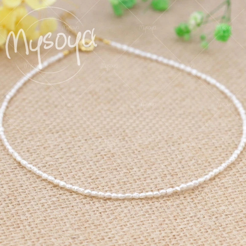 

MYSOYA 2-3mm White Rice Freshwater Pearl Necklace, Suitable for Birthday/Anniversary/Wedding/Mother's Day Gift A0433