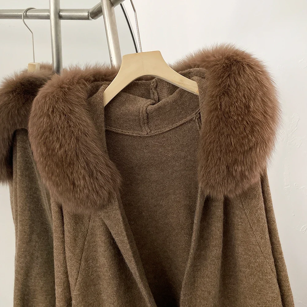 الواقع الفراء طوق المرأة الخريف سترة اقتصاص سترة سترة مقنعين الربيع Hot البيع تريكو الفراء الحقيقي سترة السيدات #5