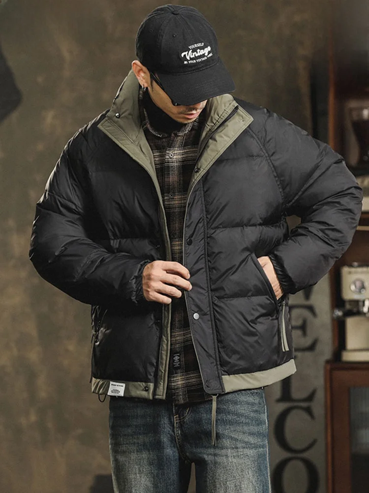 

Wassup Dozen American Retro Stand Collar Men's ort Bla Loose Warmth Bread Coat Polyester Fiber Environmentally Friendly