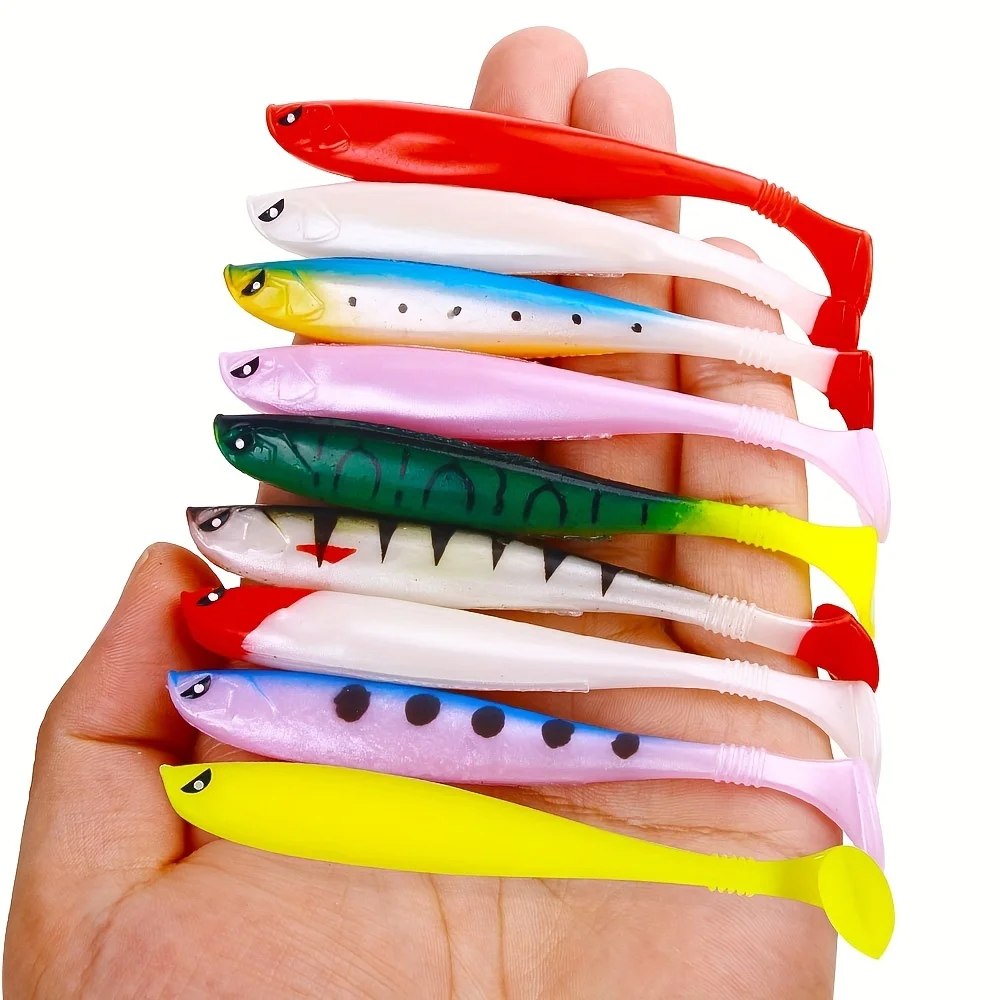 6 pçs silicone t-tail macio isca de pesca artificial minnow wobblers isca para água salgada equipamento de pesca de água doce gabaritos 9cm-4.1g
