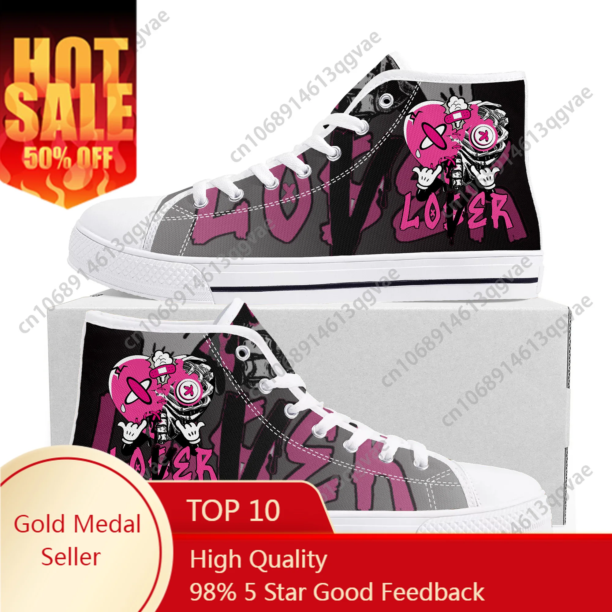 

Pink Loser Lover Pink Drip Heart High Top High Quality Sneakers Mens Womens Teenager Canvas Sneaker Custom Made Couple Shoes