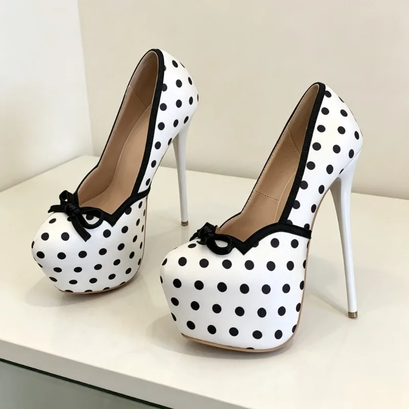 Sexy Polka Dot Details Platform Women's Pumps and Heels Bow Shallow Elegant Ballet Shoes Striptease Super High Heels Party Shoes