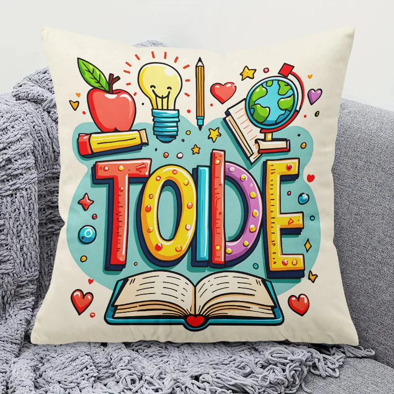Colorful School Supplies Pillow Case Cute Education Theme Cushion Cover, Creative Student Gift Home Decor Throw Pillow Slipcover