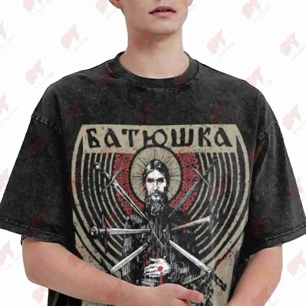 Batushka Raskol Stretched Streetwear Vintage Washed Tee Pure Cotton T-Shirt