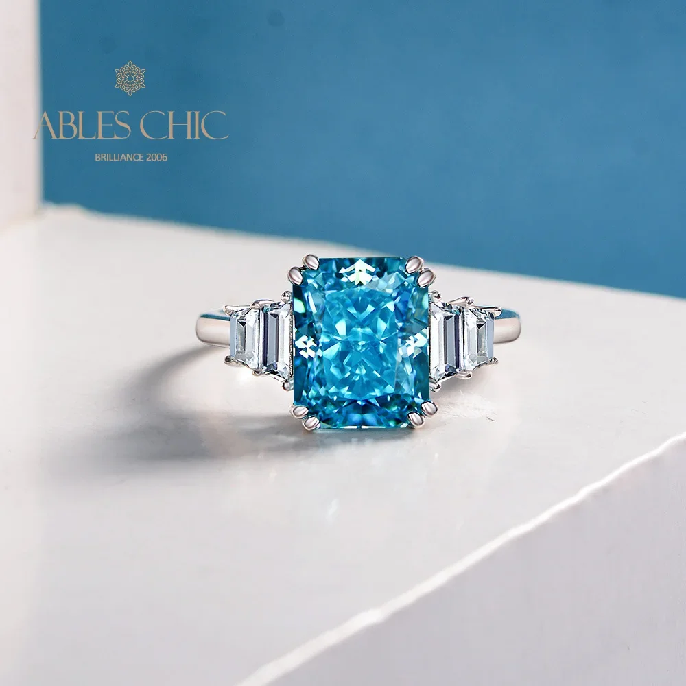 Ables Chic 925 Sterling Silver Aquamarine Gemstone Bridal Engagement Rings Cushion Cut Lab Blue Apatite Wedding Ring S2R1S2R1346