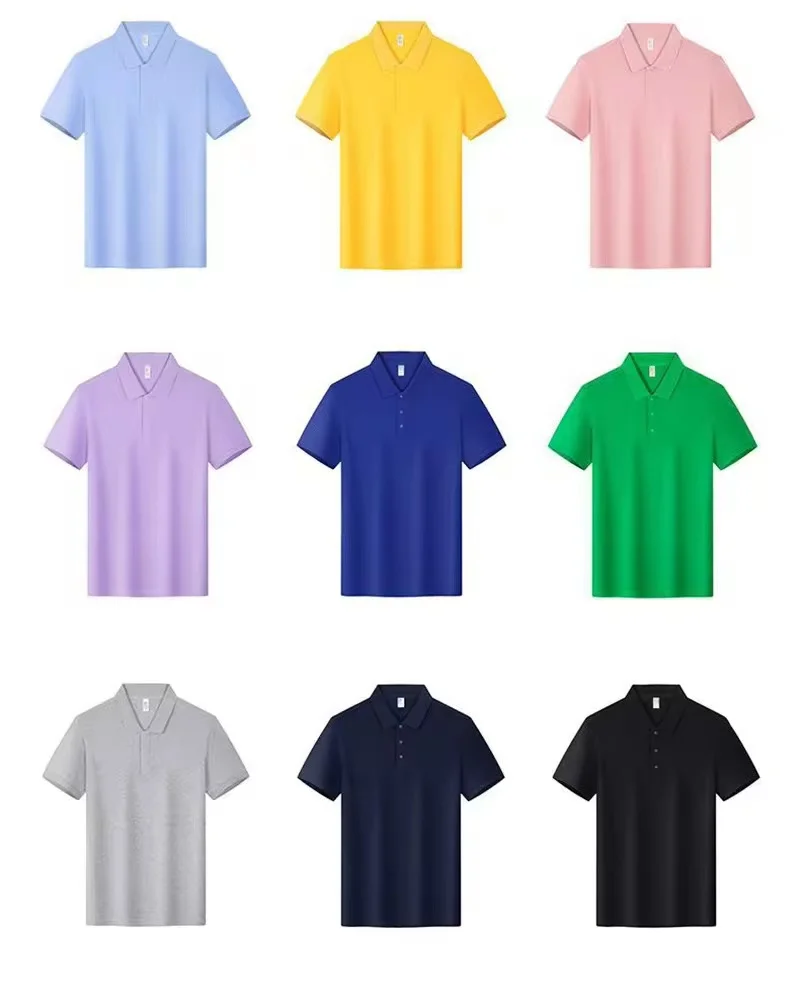 High-quality Polo Shirt, Soft and Breathable, Made of Ice Silk, Cotton 200g, Anti-wrinkle, Pure Color, Collarless, Short-sleeved
