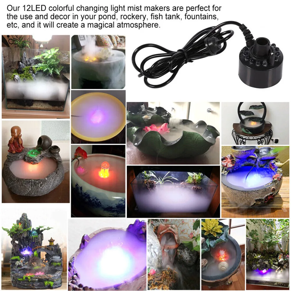 LED Mist Maker Fogger Sprayer Air Humidifier Water Fountain Pond Decor Machine LED Colorful Lights For Fountain Garden Rockery