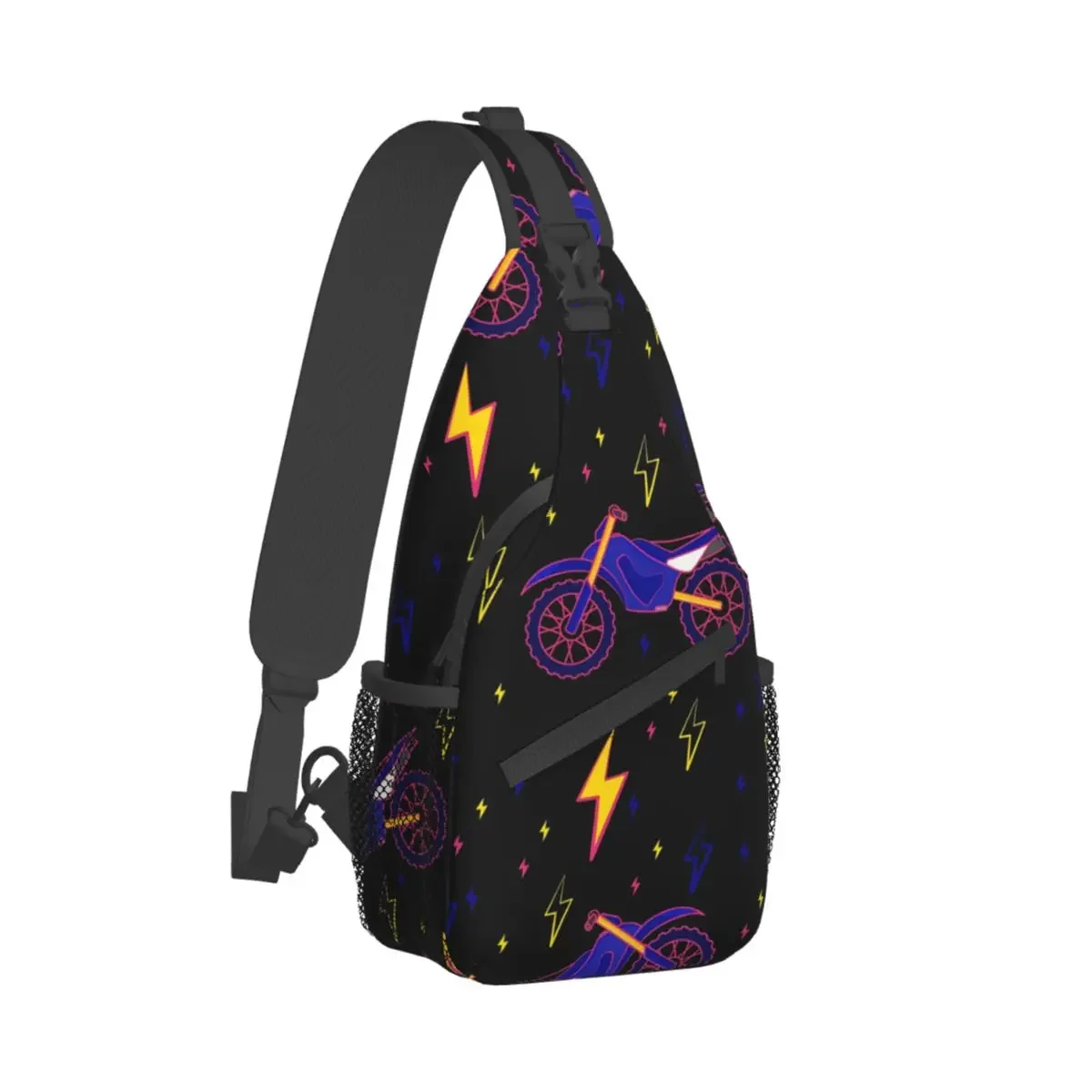 Motocross Bike Neon Cartoon Crossbody Chest Bags Neon Pattern Pockets Travel Pack Messenger Sports Teens Shoulder Bag Unisex