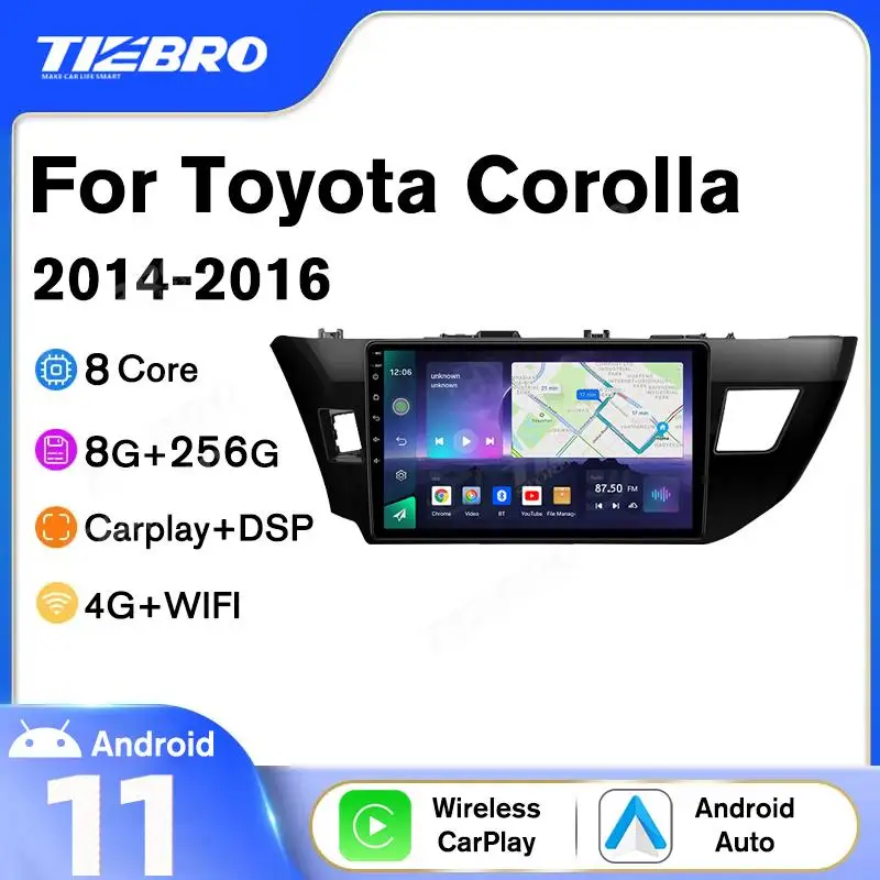 TIEBRO A07 8+256G Car Radio For Toyota Corolla Levin LHD 2014-2016 Carplay Android 10 Car Stereo Multimedia Player DSP Headunit