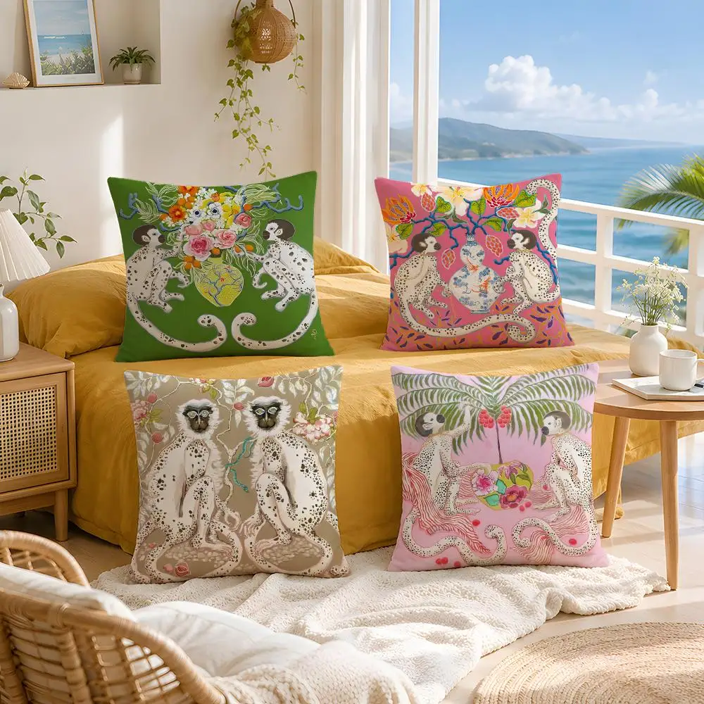 IP Paige Gemmel Monkey Cushion Cover Throw Pillow Short Plush Fresh Natural Cushion for Living Room Sofa Ornament Present Gift