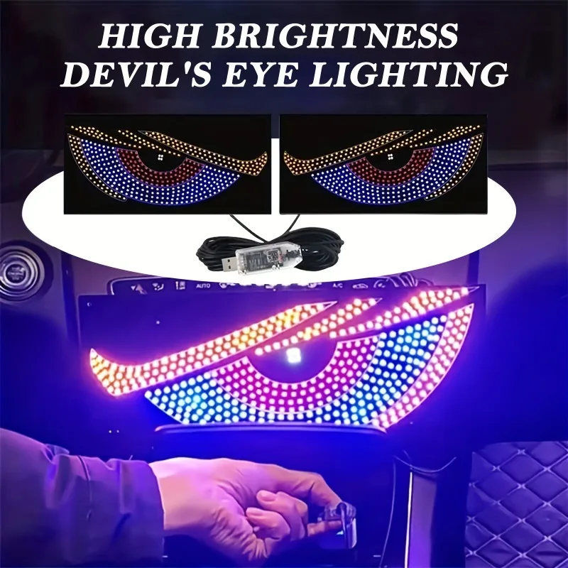 2Pcs LED Auto Dynamische Teufel Auge Licht Für Auto Lkw Dämon Augen Led-bildschirm Licht Vorne Heckscheibe Dekoration