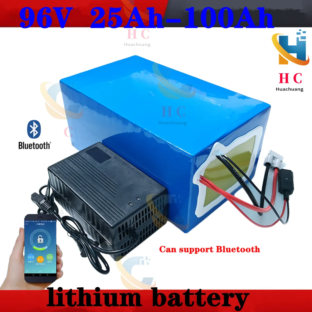 

96v 50Ah 80Ah 100Ah 30Ah 40Ah lithium ion battery bluetooth BMS APP for 5000w motor robot scooter motorcycle AGV + Charger