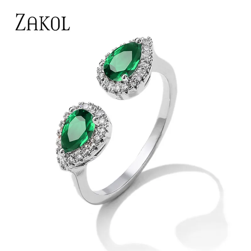 ZAKOL Classic Water Drop Cubic Zirconia Open Rings Wedding Bands Ring for Women Engagement Jewelry RP2245