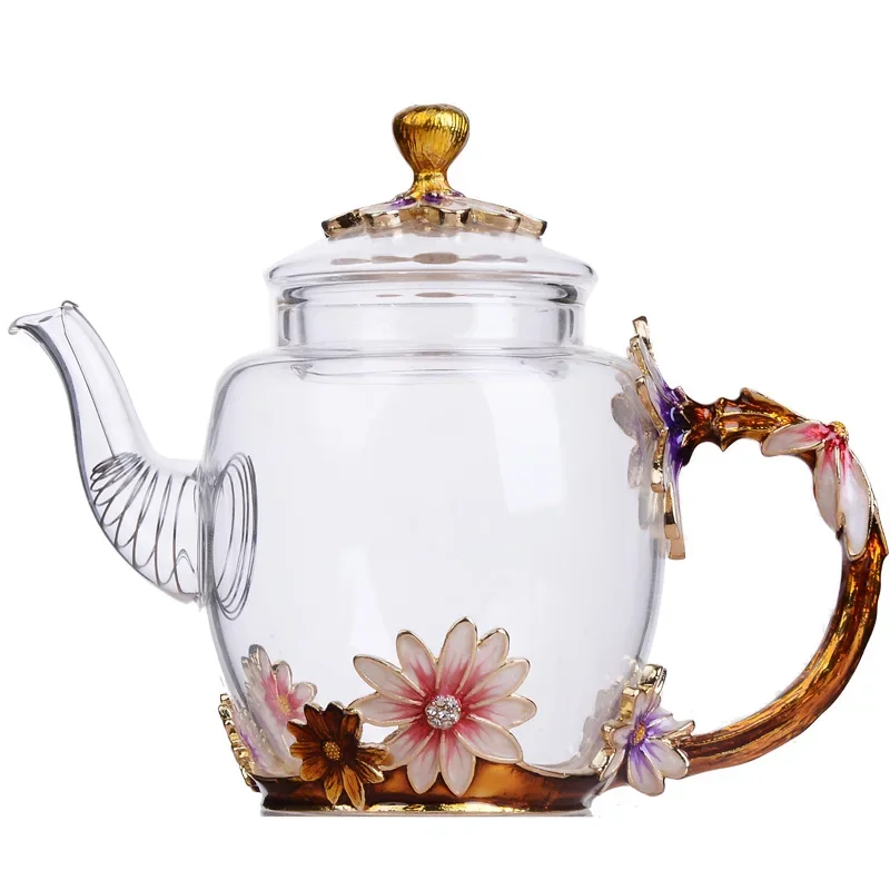 Hand-painted Kung Fu teapot, heat-resistant glass single pot enamel color bubble teapot, high-grade scented tea kettle
