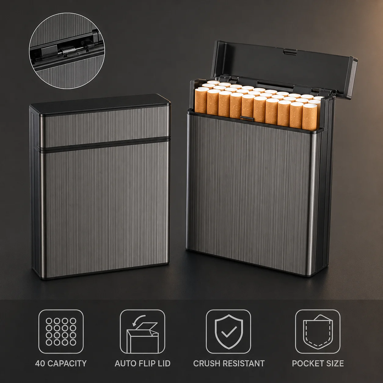 Large Capacity Cigarette Case Automatic Flip Cover Hold 40pcs Cigarettes Anti Pressure Portable Pocket Storage Box Smoking Tools
