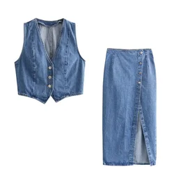 SIYANG Women Fashion Front Button Denim Waistcoat Vintage V Neck Sleeveless Female Outerwear Chic Vest Tops