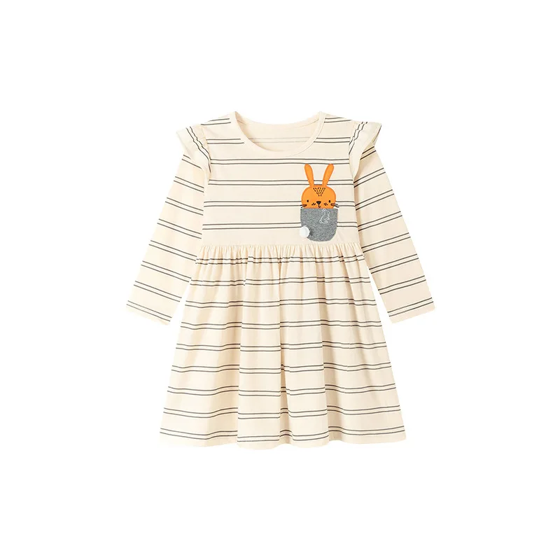 Fall Winter Toddlers Striped Dress Full Sleeve Cartoon Kids Dresses Cotton Casual Clothing For Little Kids Wholesales