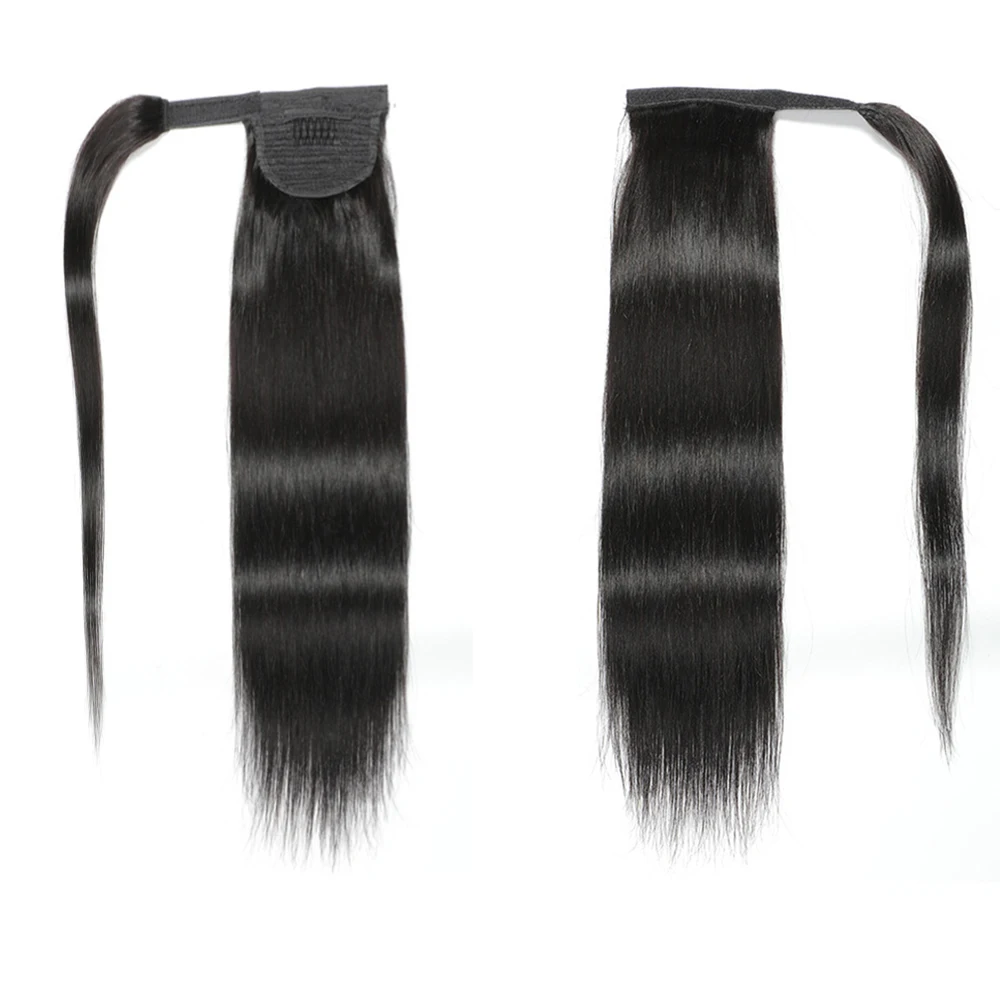 Cola de Caballo recta hecha a máquina, envoltura mágica alrededor, Clip en cola de caballo, extensión de cabello humano brasileño Remy negro, 10 a 32 pulgadas