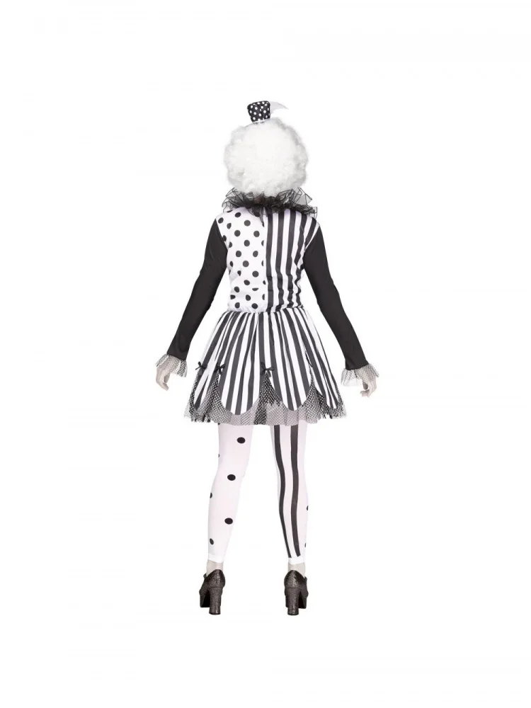 

Костюм клоуна ужасов Par Killer Clown Воскрешение Хэллоуин Черно-белые полосы Терор Костюм клоуна Женская традиционная одежда...