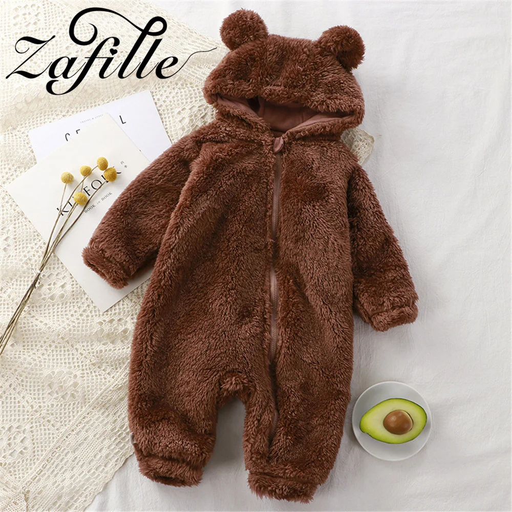 

ZAFILLE Flanne Baby Clothes Zipper Newborns Jumpsuit For Kids Girls Clothing Hooded Infant Outfit Winter Toddler Boys Rompers