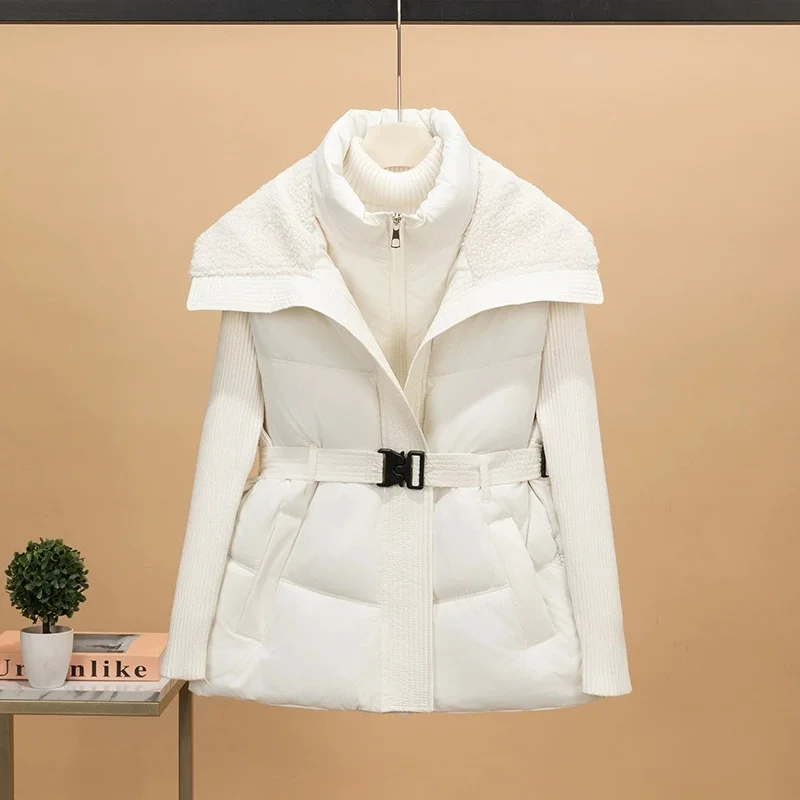 

Good-looking Down Cotton Vest New 2025 Women's Autumn Winter Splicing Lamb Wool Together Sleeveless CottonCoat Parka Vest Clip