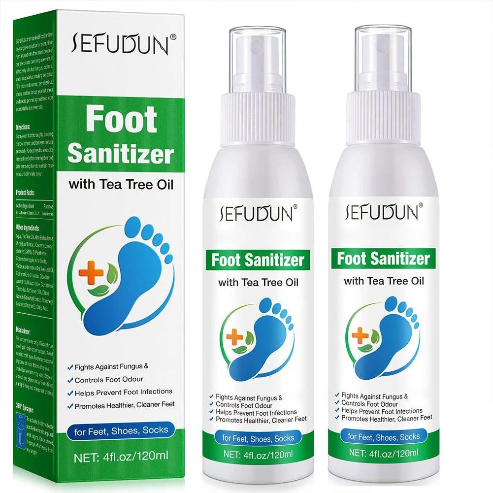 Paquete de 2 desodorantes para pies con aceite de árbol de té, spray para el cuidado de los pies con aceite de árbol de té, antitranspirante rápido, elimina el olor de los pies, desodorante para zapatos