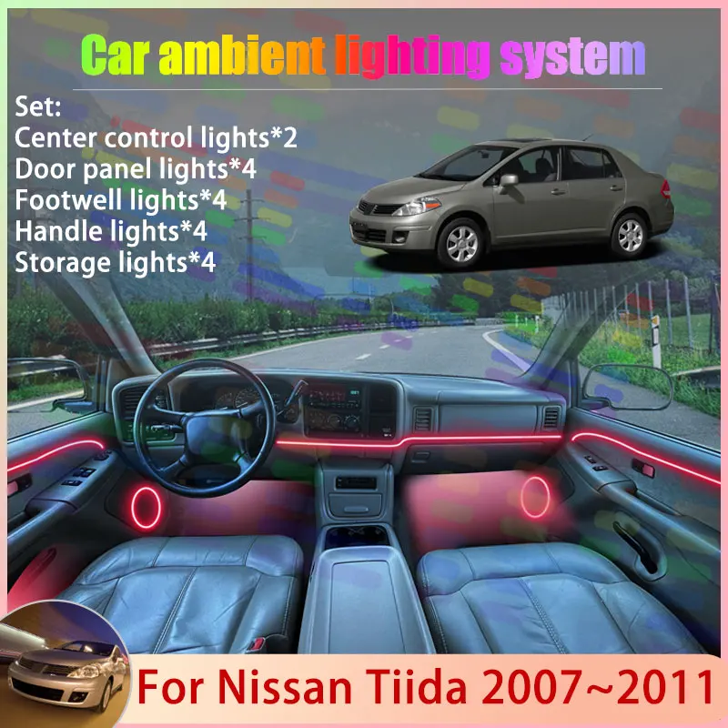 

For Nissan Tiida 2007~2011 C11 Latio Versa MK1 2/18 in 1 Car Atmosphere Light Lamp RGB Shade Ensemble Streamer Atmosphere Set