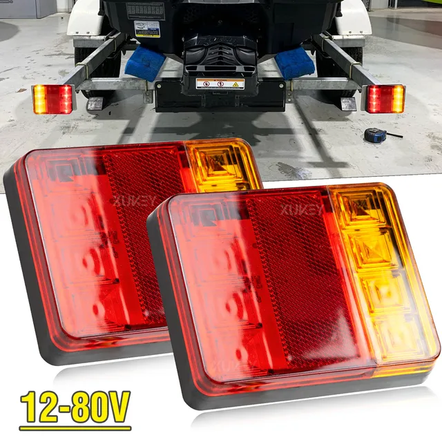 2szt 12-80V Tylne światło tylne 8LED 4-funkcyjna przyczepa kempingowa Ciężarówka Tylna lampa przyczepa kempingowa Skuter śnieżny Ciągnik Camper z reflektorem