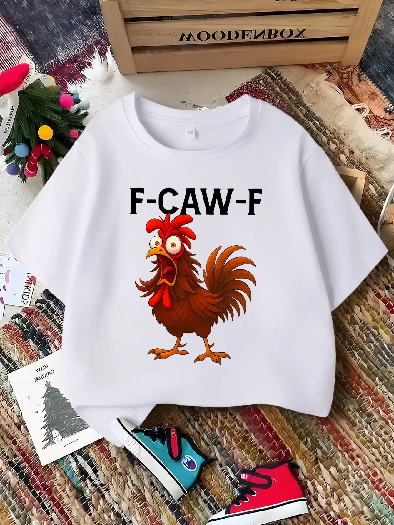 Funny Rooster Letter Print Boys Girls T Shirt Cartoon Farm Animal Kids Tee Parent Child Matching Casual Summer Family Daily Tops