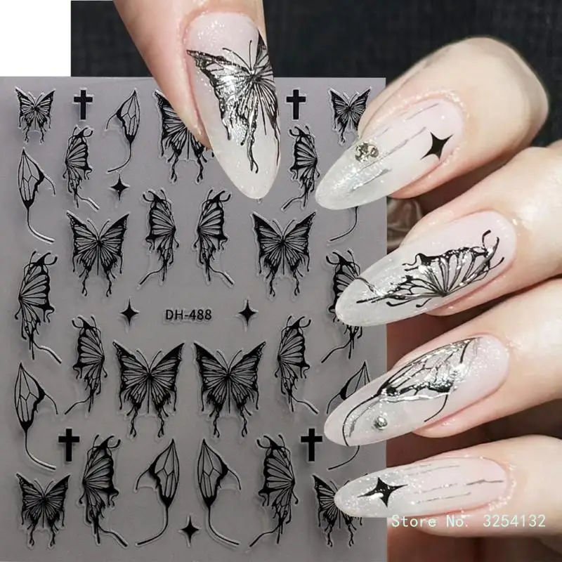 3d borboleta adesivos para manicure, 6 folhas, decalques adesivos, em relevo, dourado, glitter, verão, diy