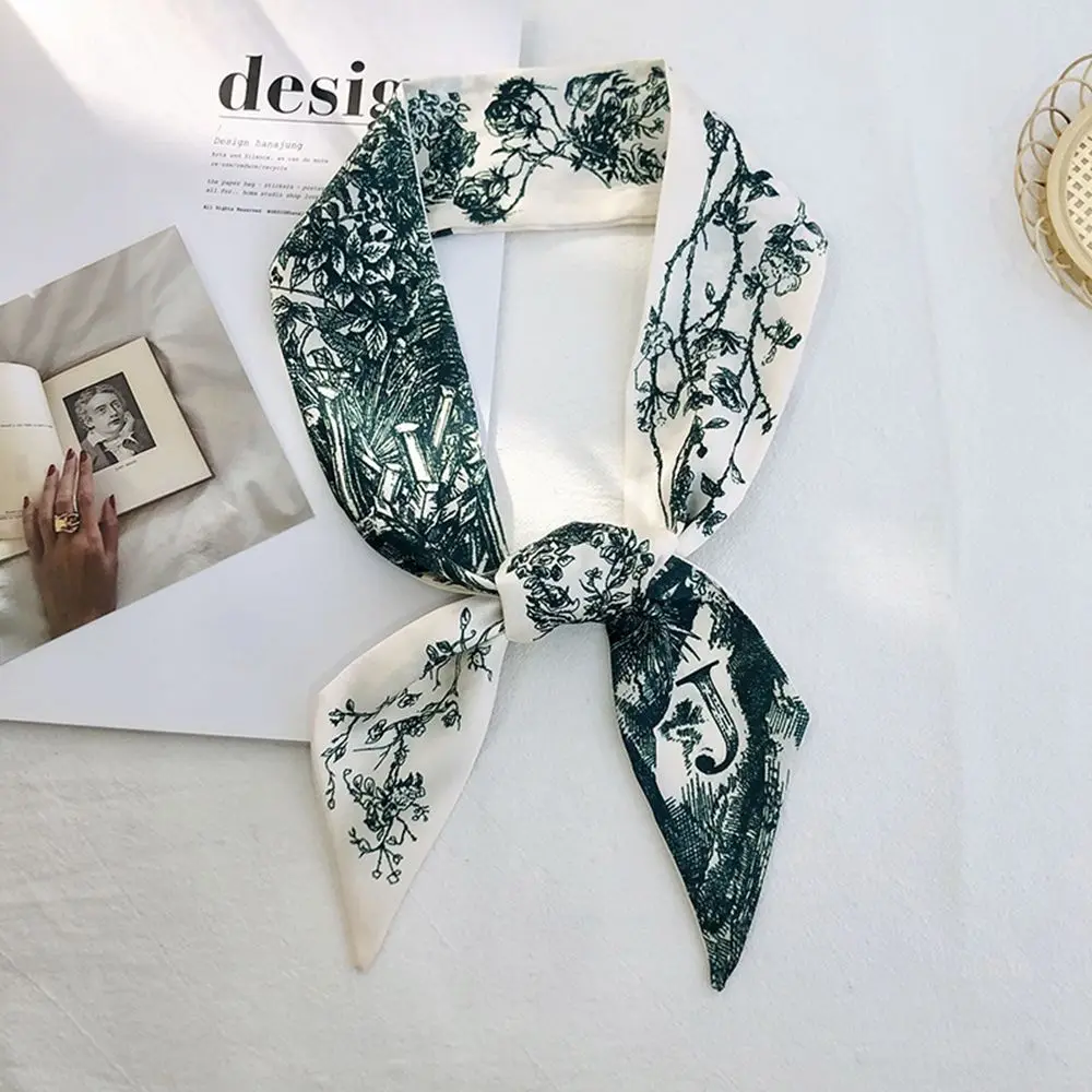 Silk Scarf 26 Letters Scarf Braided Hair Flowers Printing Hair Scarf Korean Style Headband Female Headwear Silk Scarf Headband