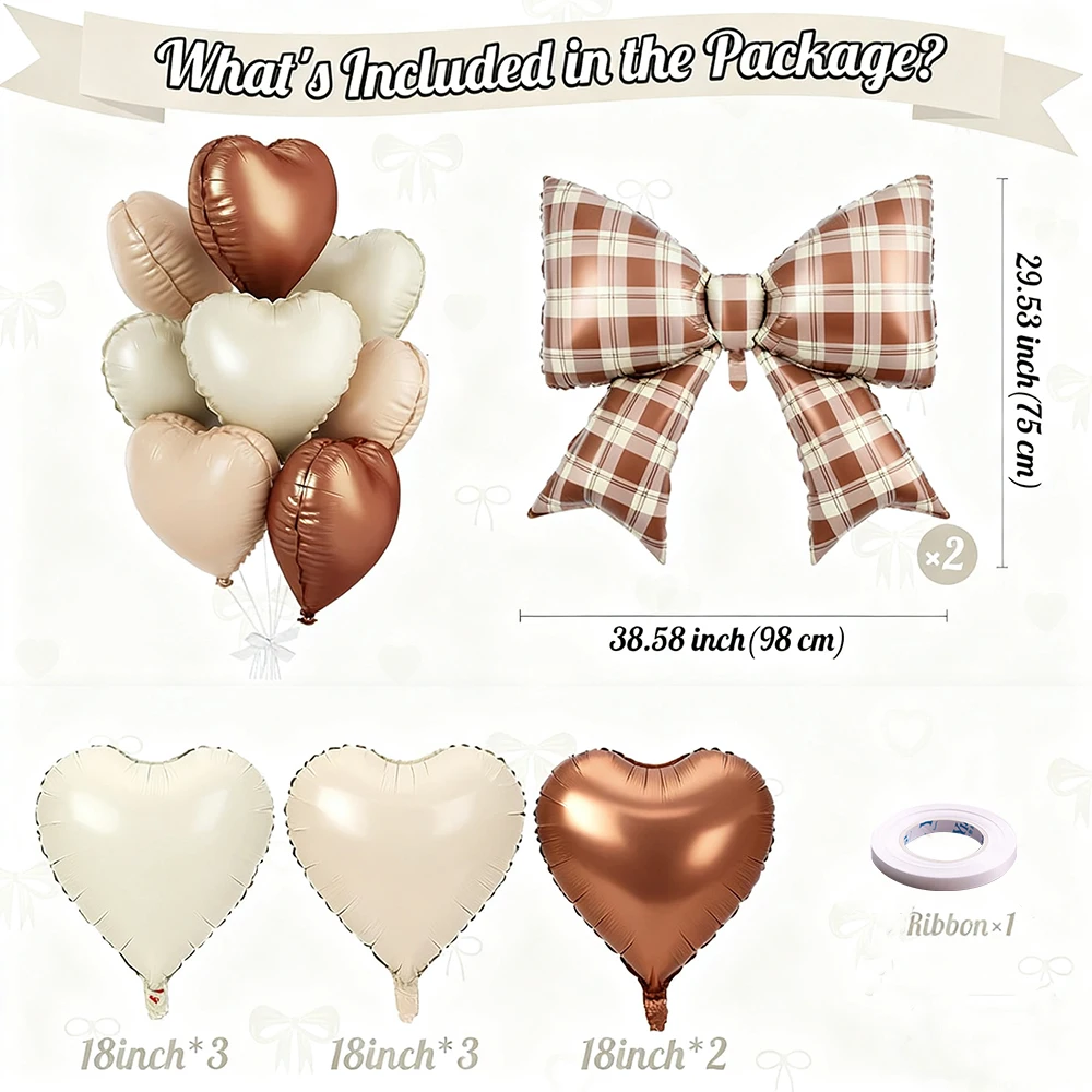 10 Stück 18" Sandweiße Aprikosen-Herz-Luftballons 38" Creme Schleife Folienballon-Set - Geburtstag Babyparty Valentinstag Hochzeit Party Decora – Detail 1