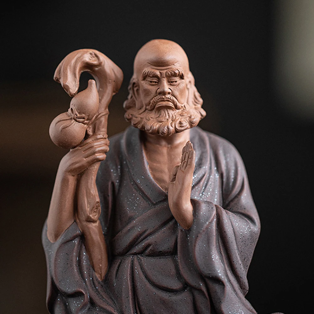 Purple clay Bodhidharma Patriarch ornament, Living room study Zen ornaments, Home Decor crafts Zen Character decoration